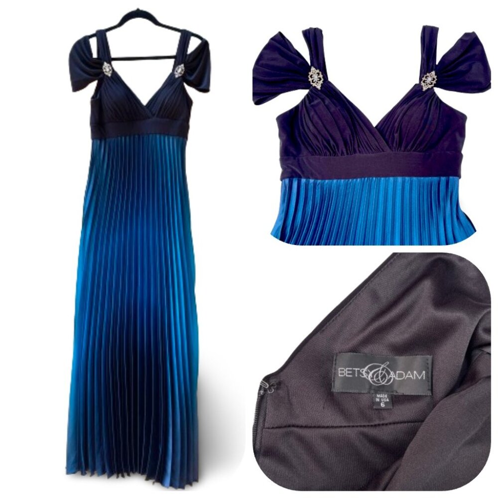 Betsy & Adam Crystal embellished pleaded Maxy dress/Gown 6